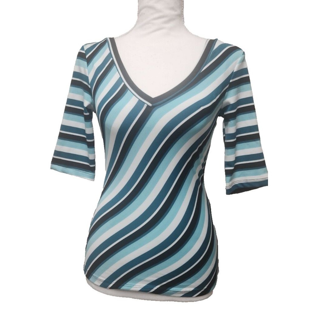 Y2K Vintage Top Medium Blue Striped Slinky Stretch Corpcore